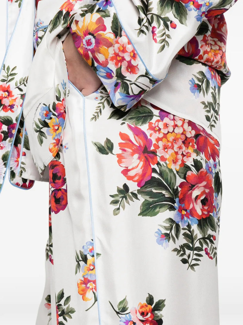Flower bouquet-print trousers