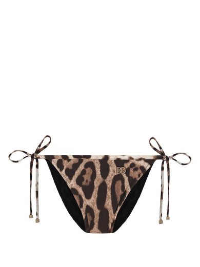 Leopard-print string bikini bottoms