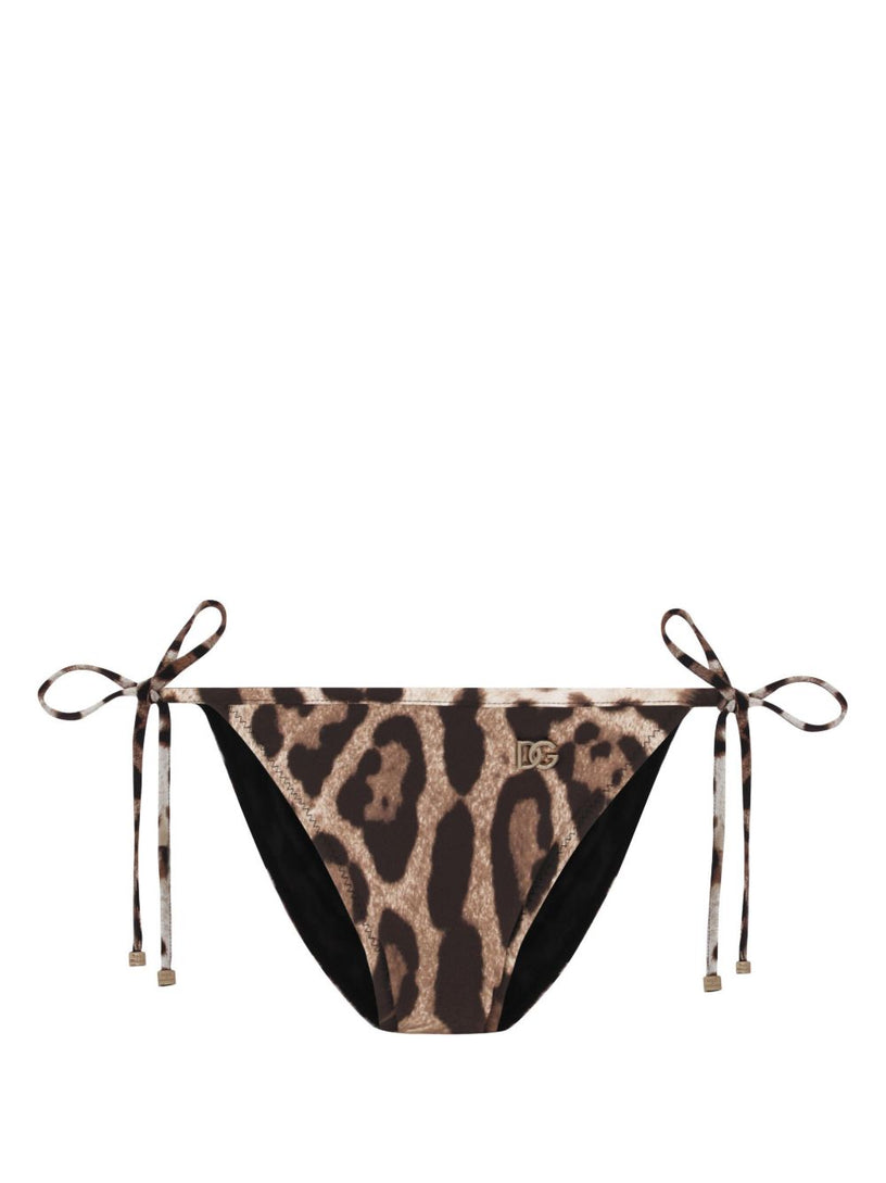 Leopard-print string bikini bottoms