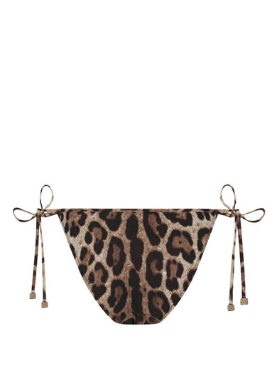 Leopard-print string bikini bottoms