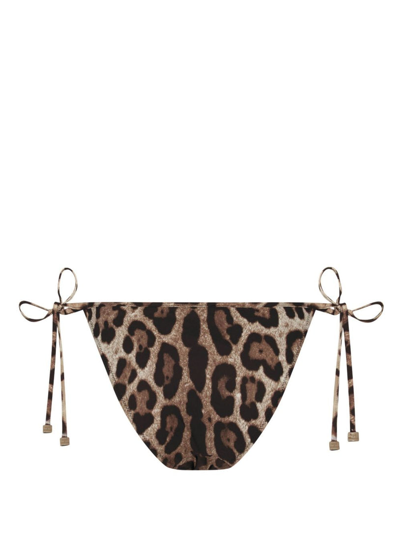 Leopard-print string bikini bottoms