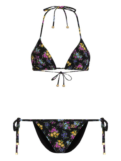 Flower-print triangle bikini
