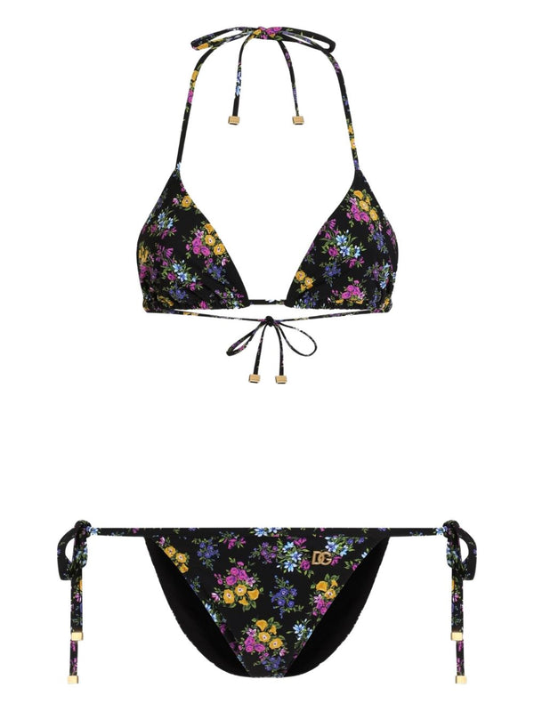 Flower-print triangle bikini
