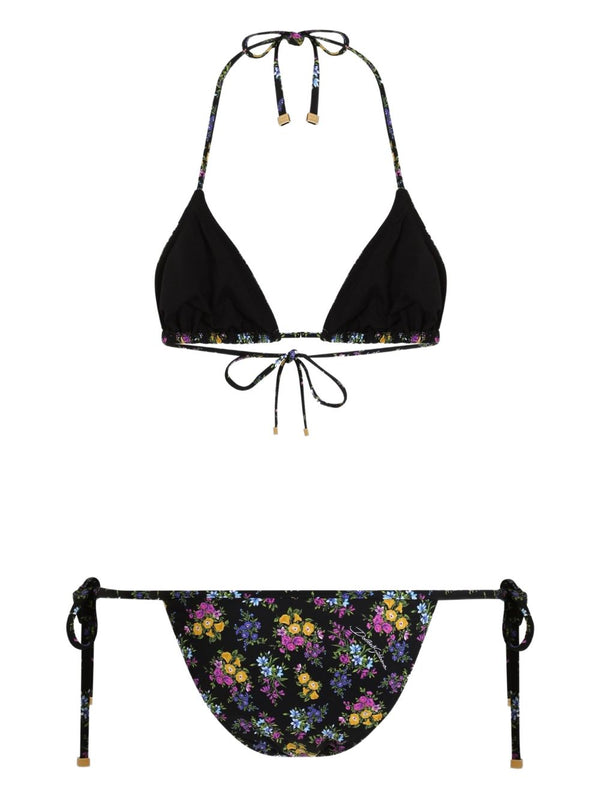 Flower-print triangle bikini