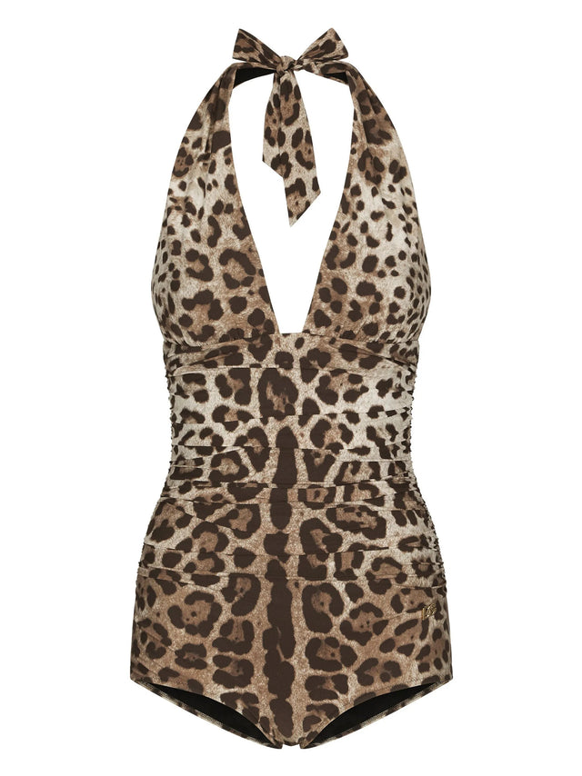 One-piece swimsuit with plunging neckline