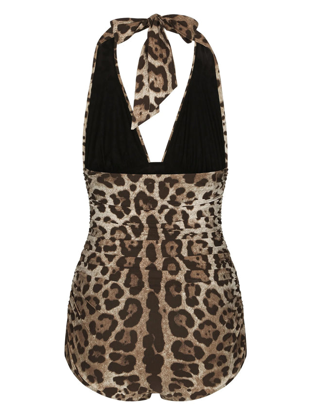 One-piece swimsuit with plunging neckline