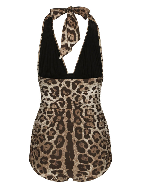 One-piece swimsuit with plunging neckline