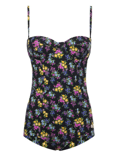 Flower-print padded one-piece swimsuit