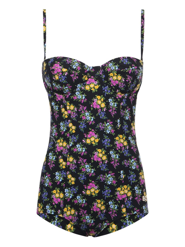 Flower-print padded one-piece swimsuit