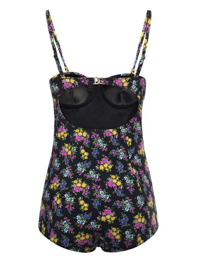 Flower-print padded one-piece swimsuit
