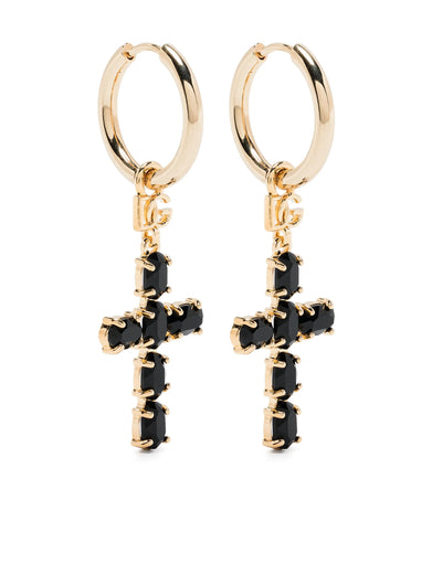 Earrings with rhinestone-detailed cross pendant