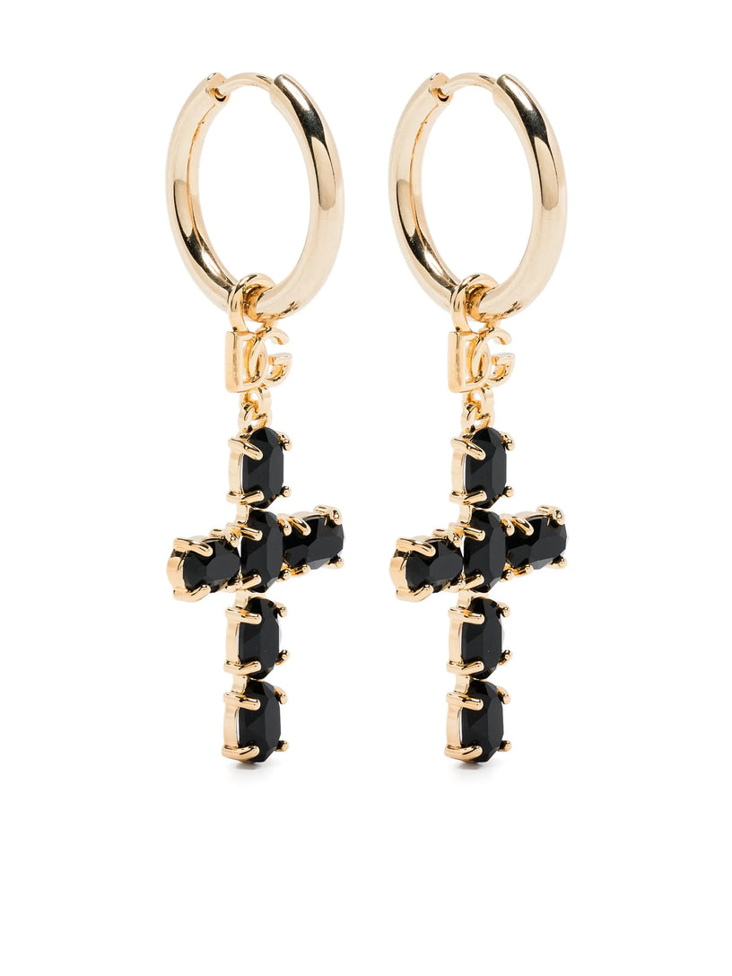 Earrings with rhinestone-detailed cross pendant