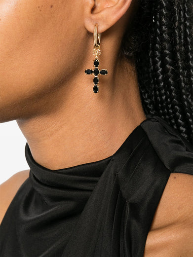 Earrings with rhinestone-detailed cross pendant