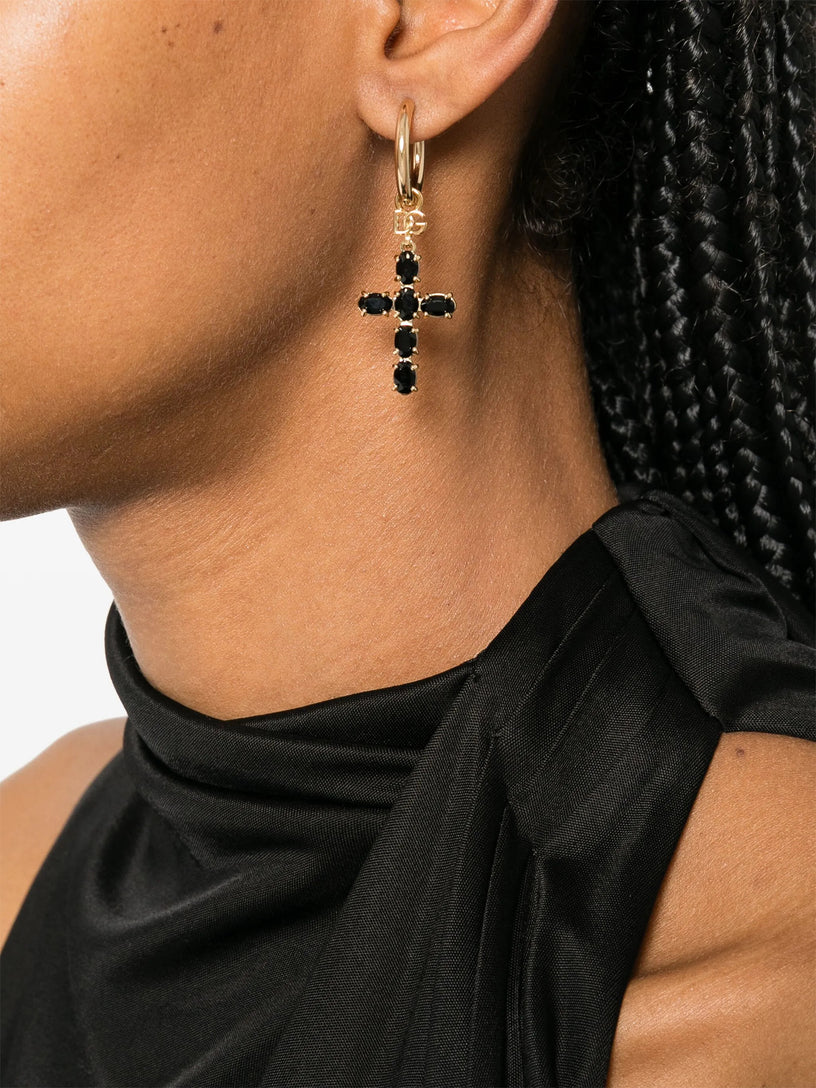 Earrings with rhinestone-detailed cross pendant