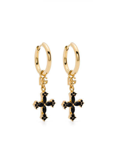 Earrings with rhinestone-detailed cross pendant
