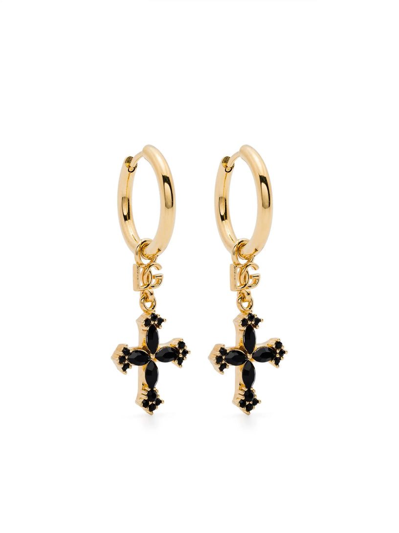 Earrings with rhinestone-detailed cross pendant