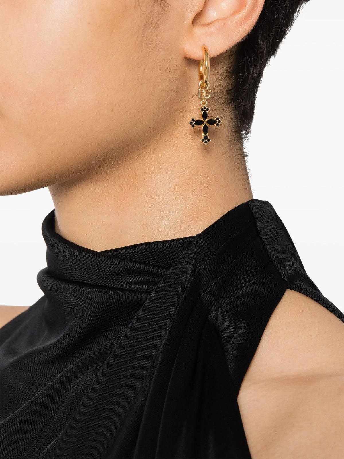 Earrings with rhinestone-detailed cross pendant