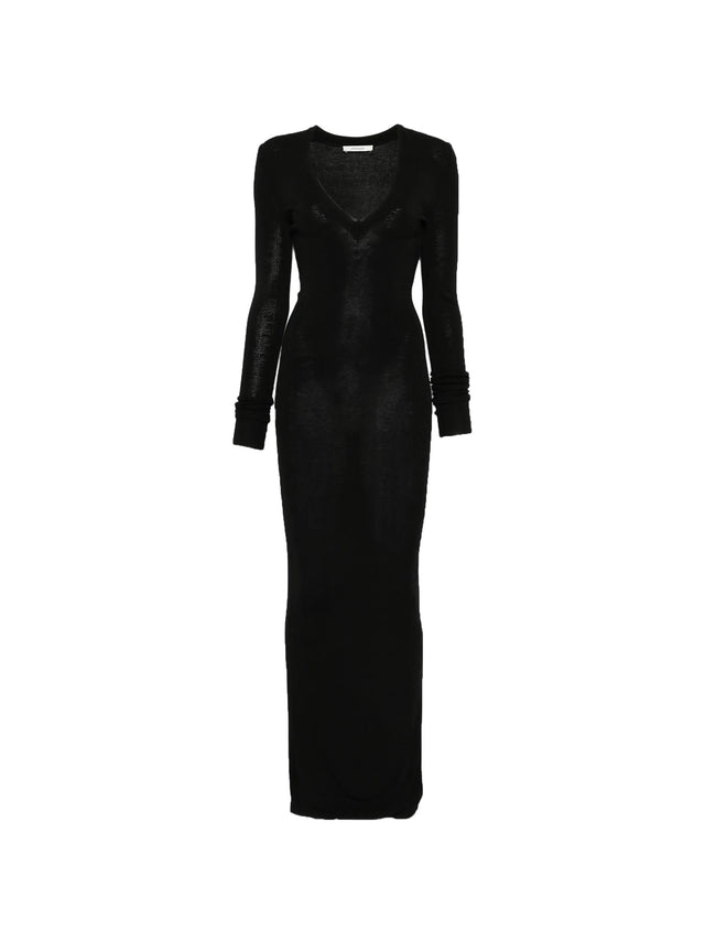Long-sleeved midi dress with V-neck
