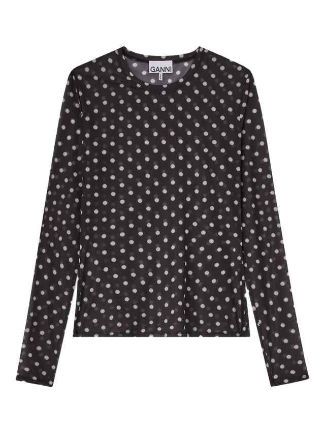Printed sheer long-sleeve top