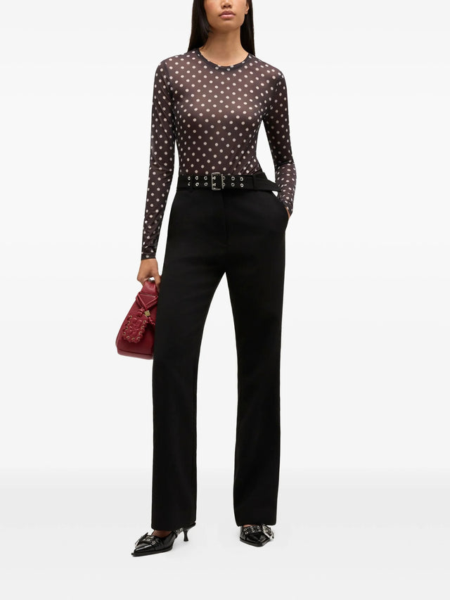 Printed sheer long-sleeve top
