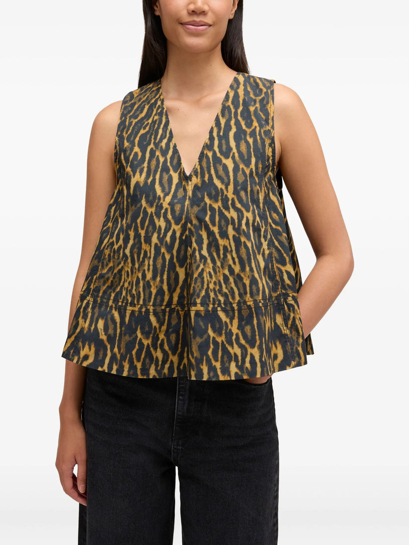 Leopard cotton a-line top