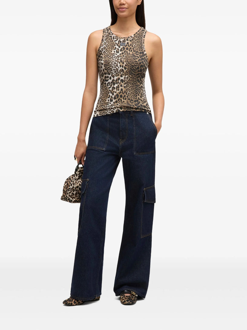 Leopard rib tank top