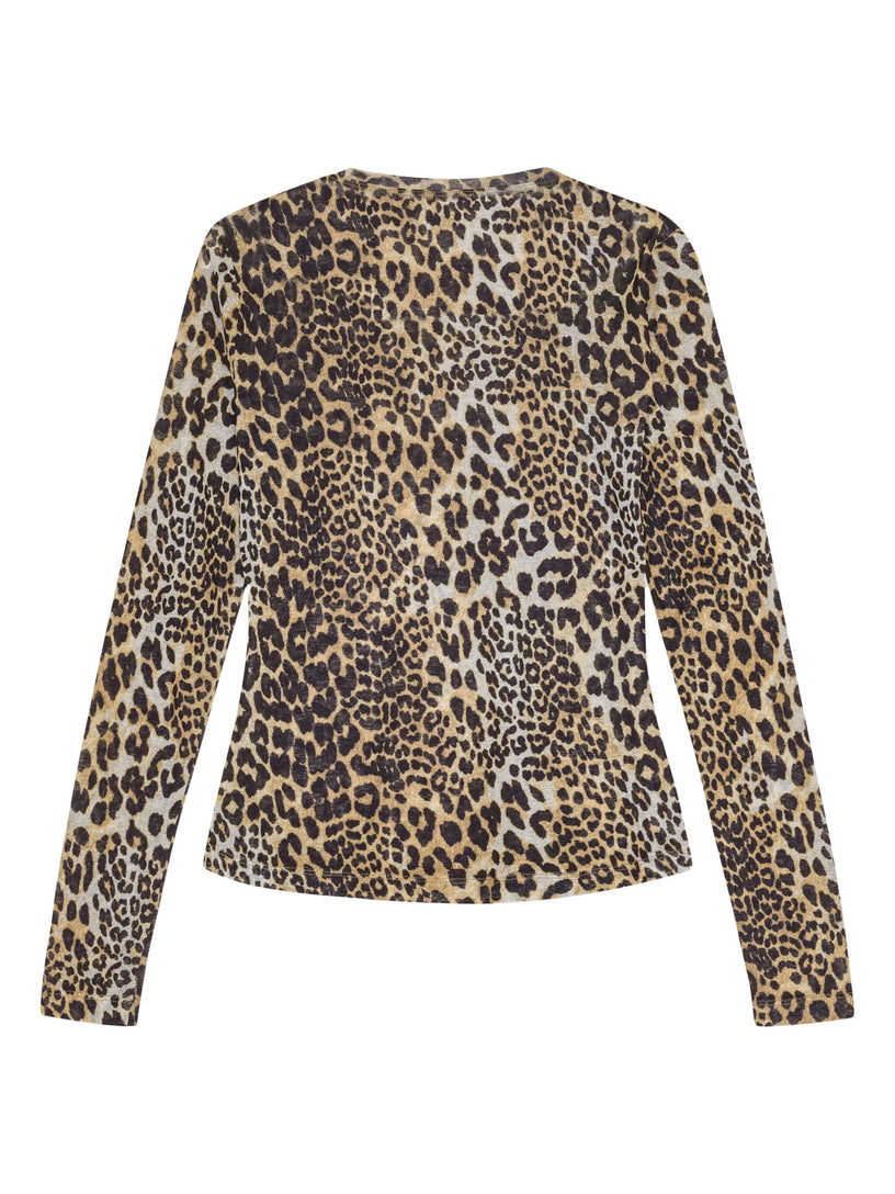 Leopard printed mesh long-sleeve blouse