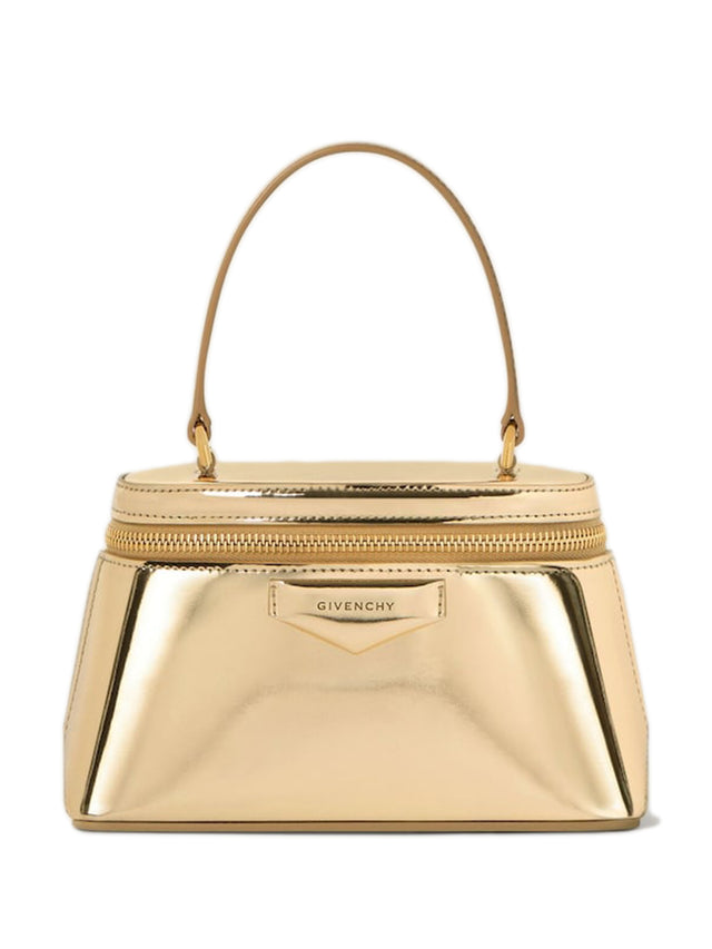 Beauty case Antigona in pelle effetto specchio con catena