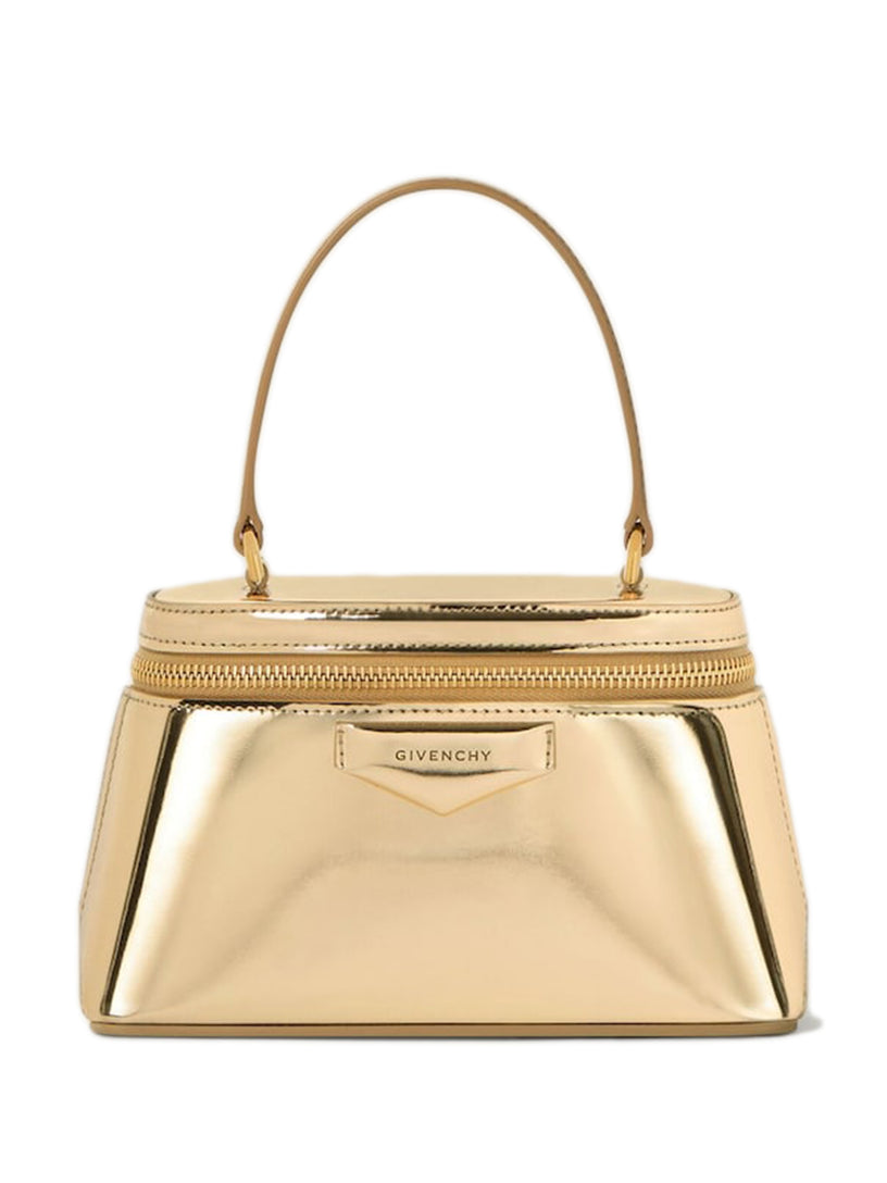 Beauty case Antigona in pelle effetto specchio con catena