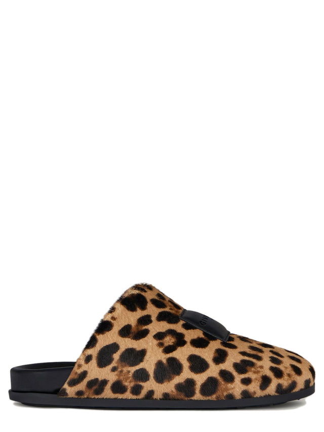 Mule piatte Label in pelle effetto cavallino con motivo leopardato