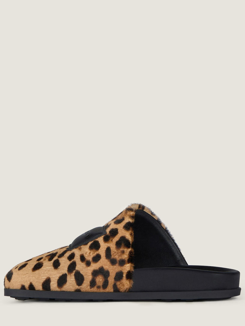 Mule piatte Label in pelle effetto cavallino con motivo leopardato