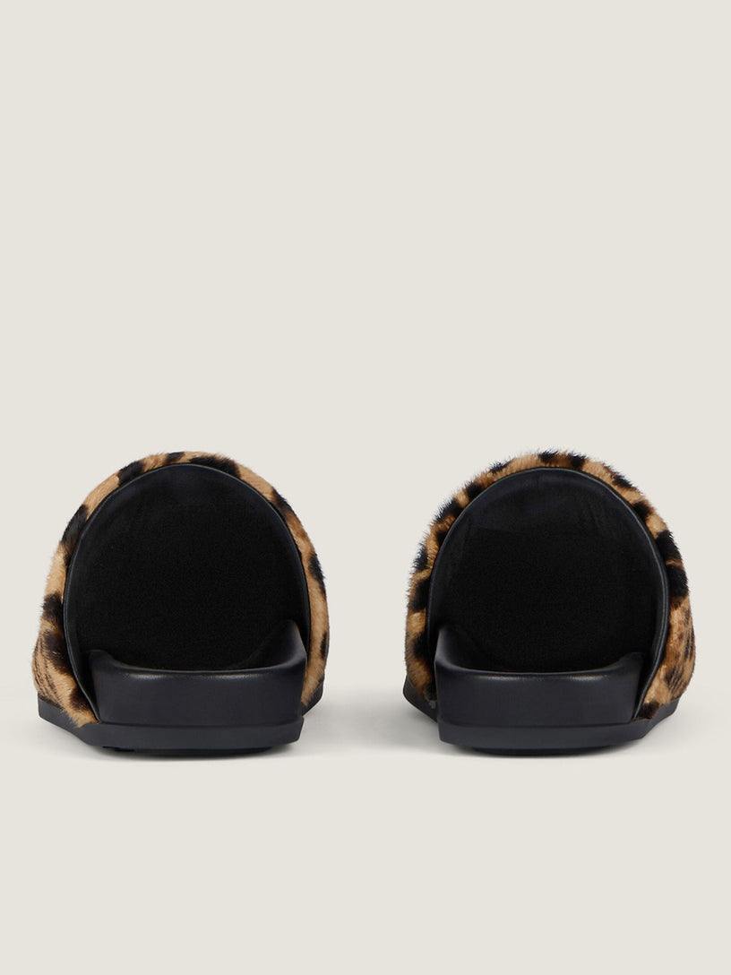 Mule piatte Label in pelle effetto cavallino con motivo leopardato