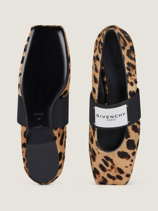 Ballerine Sliced Square in pelle effetto cavallino con motivo leopardato
