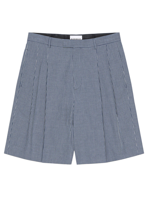 Double pleat checked bermuda shorts in cotton