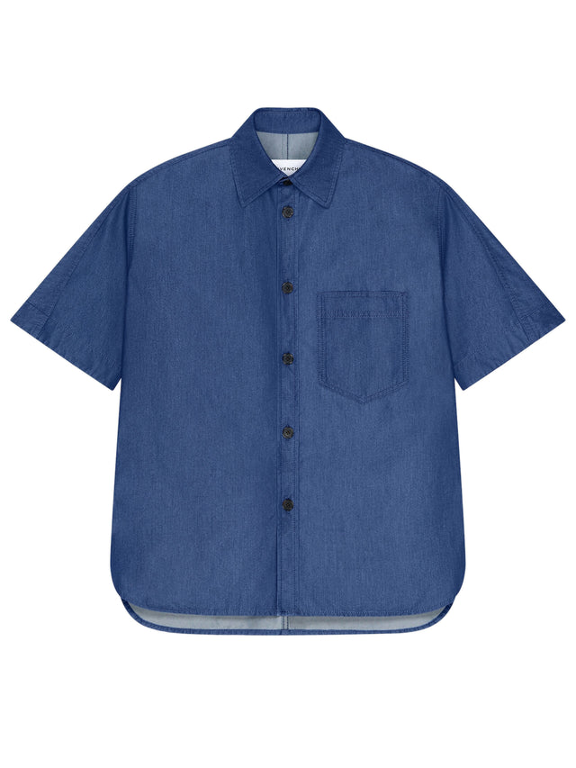 Camicia Couture Seam in denim blu indaco con timbro Givenchy