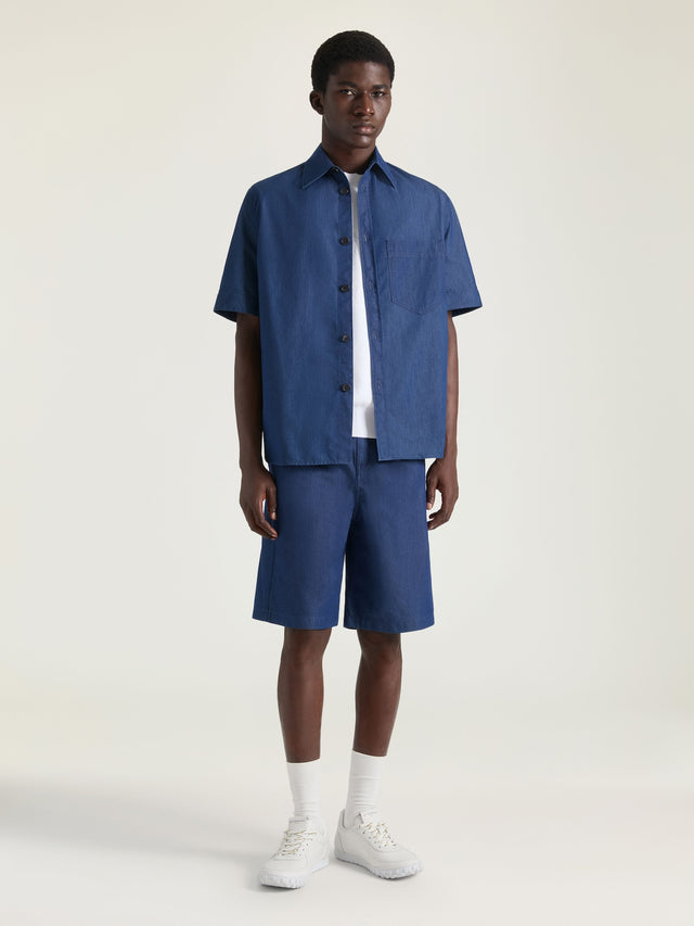 Camicia Couture Seam in denim blu indaco con timbro Givenchy