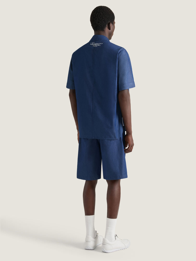 Camicia Couture Seam in denim blu indaco con timbro Givenchy
