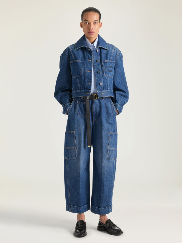 Medium blue cropped Cocoon cargo jeans