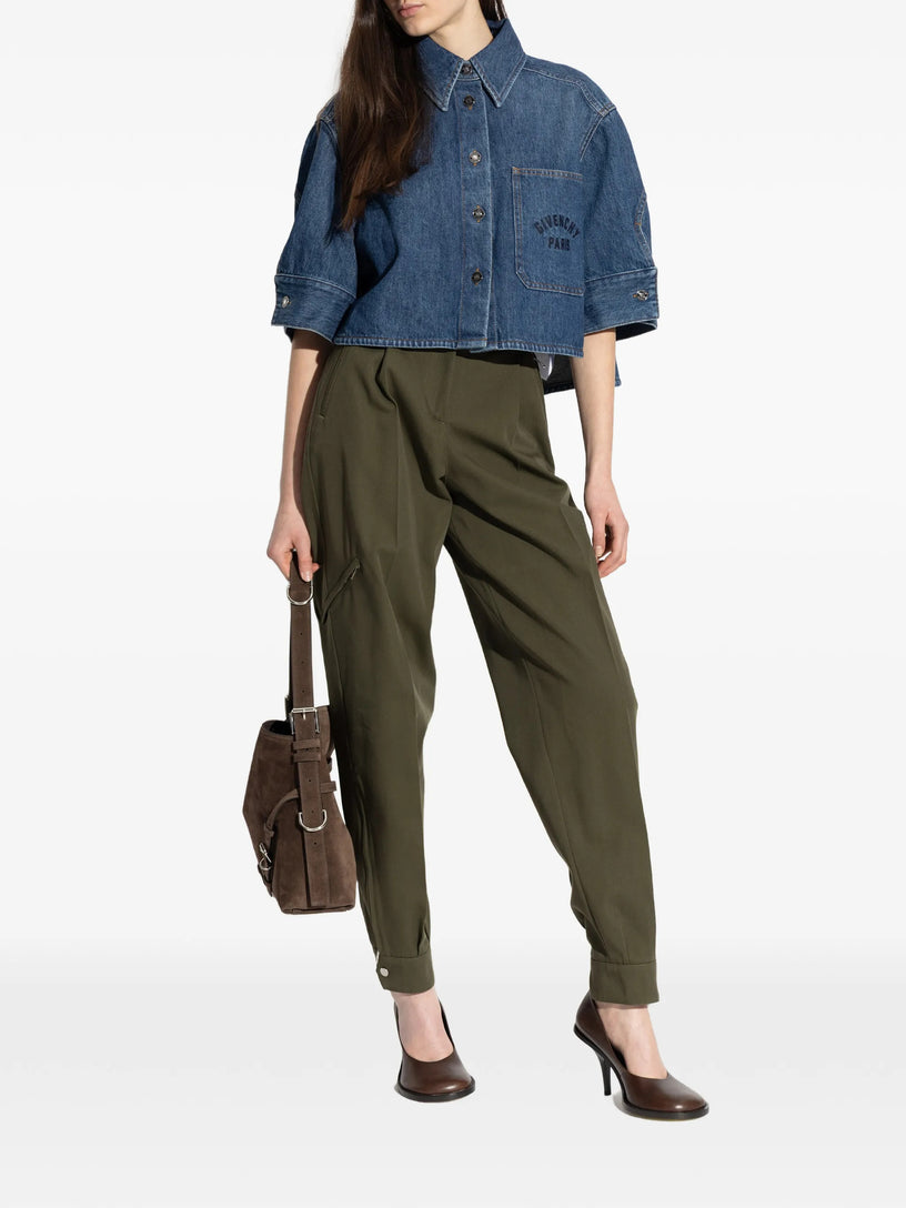 Cropped Cocoon shirt in medium blue denim