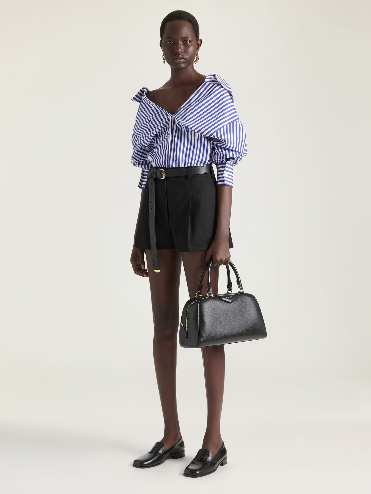 Camicia a righe in popeline con spacchi