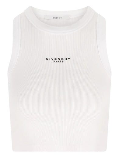 Cropped tank top in cotton with GIVENCHY Paris print