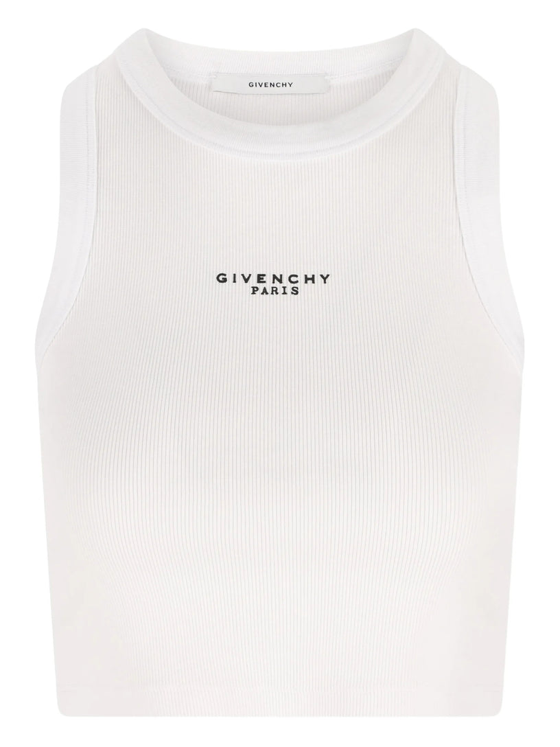 Cropped tank top in cotton with GIVENCHY Paris print