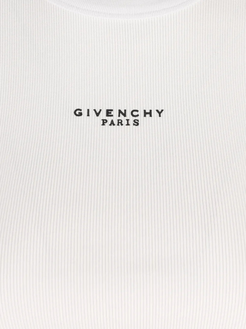 Cropped tank top in cotton with GIVENCHY Paris print