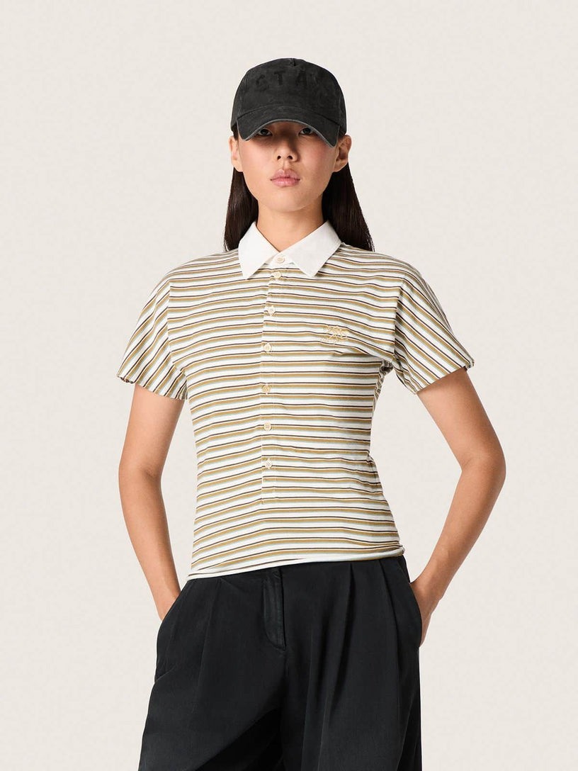 Striped jersey polo shirt