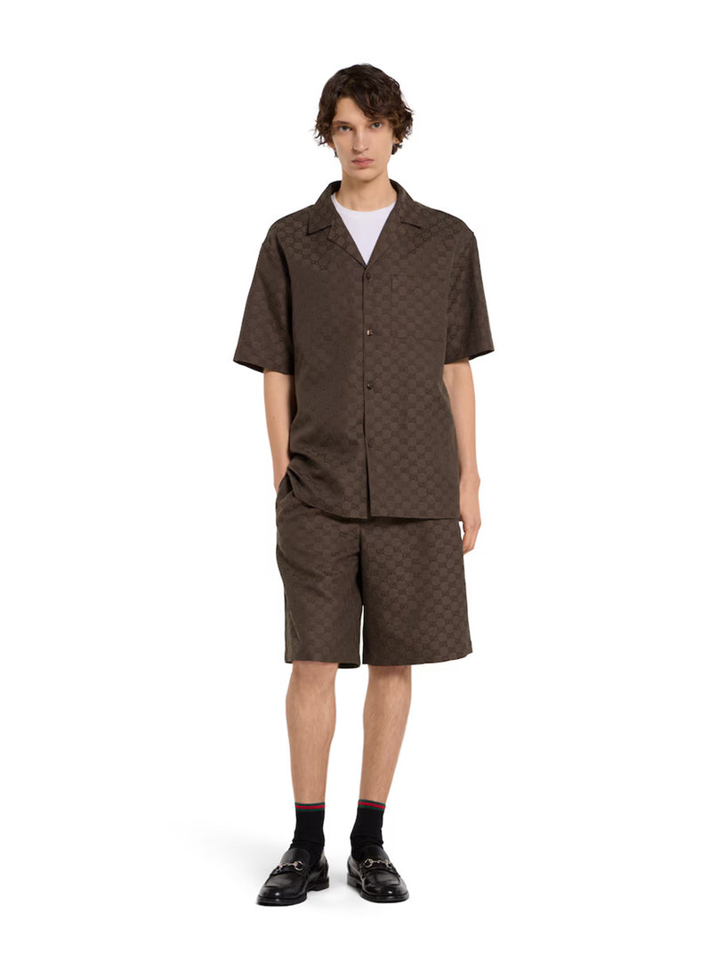 GG linen blend bowling shirt