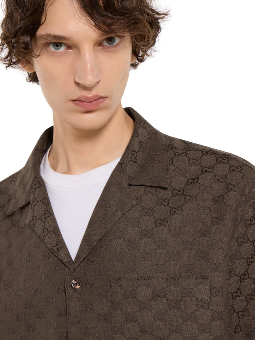 GG linen blend bowling shirt