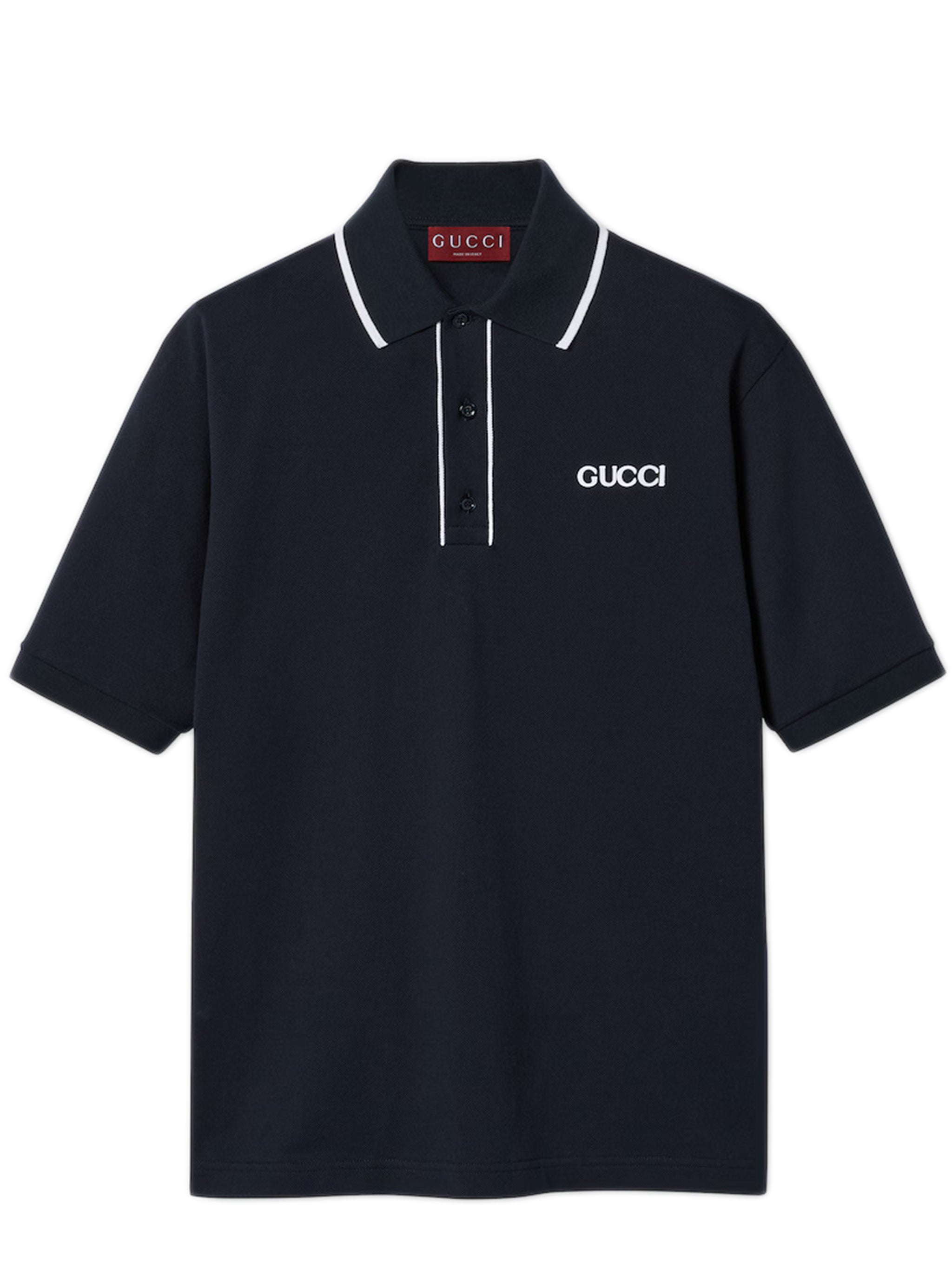 Embroidered cotton pique polo shirt GUCCI Blu | Grifo210