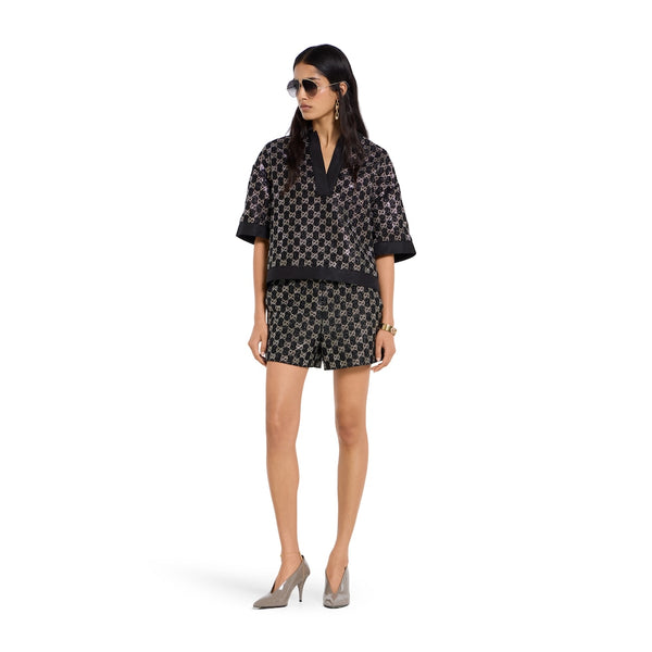 Wool tweed lamé top