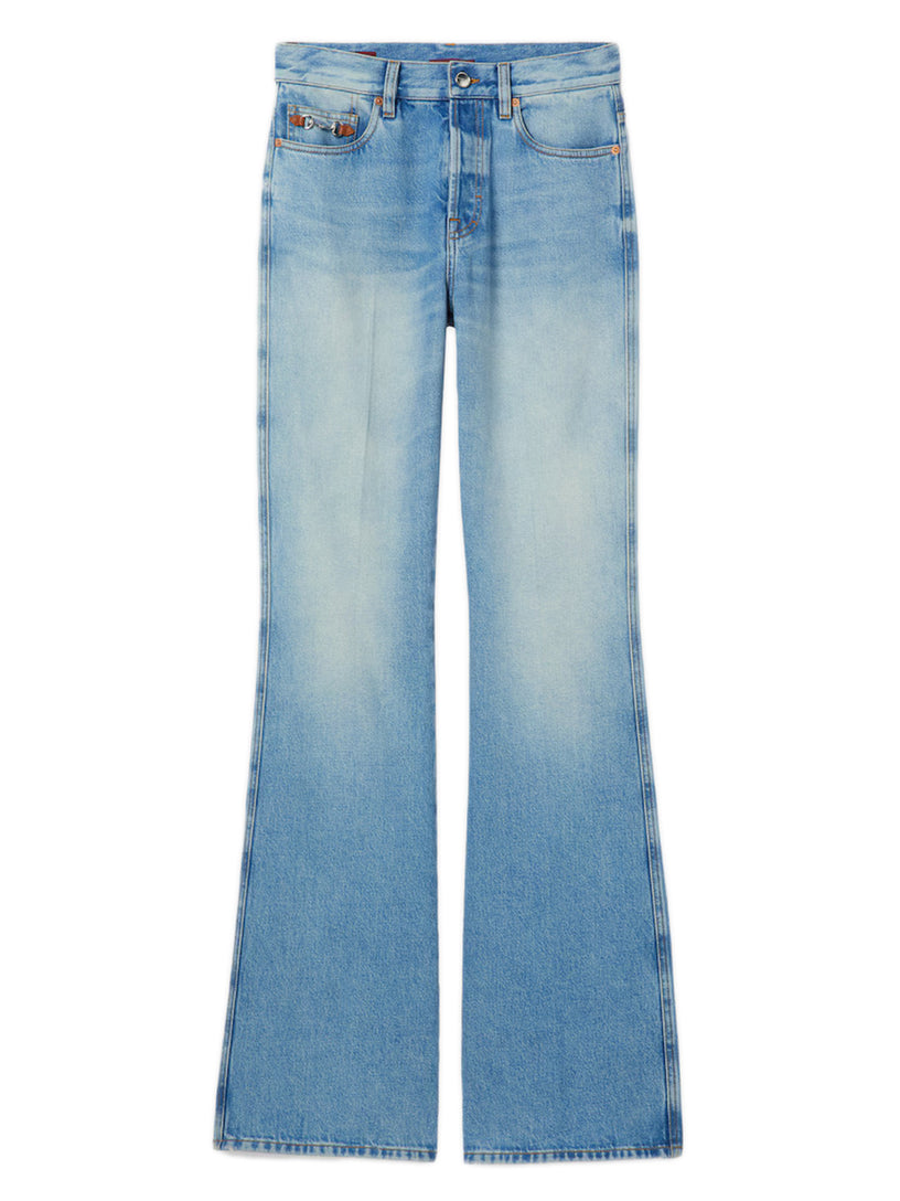 Flared trousers in faded cotton denim
