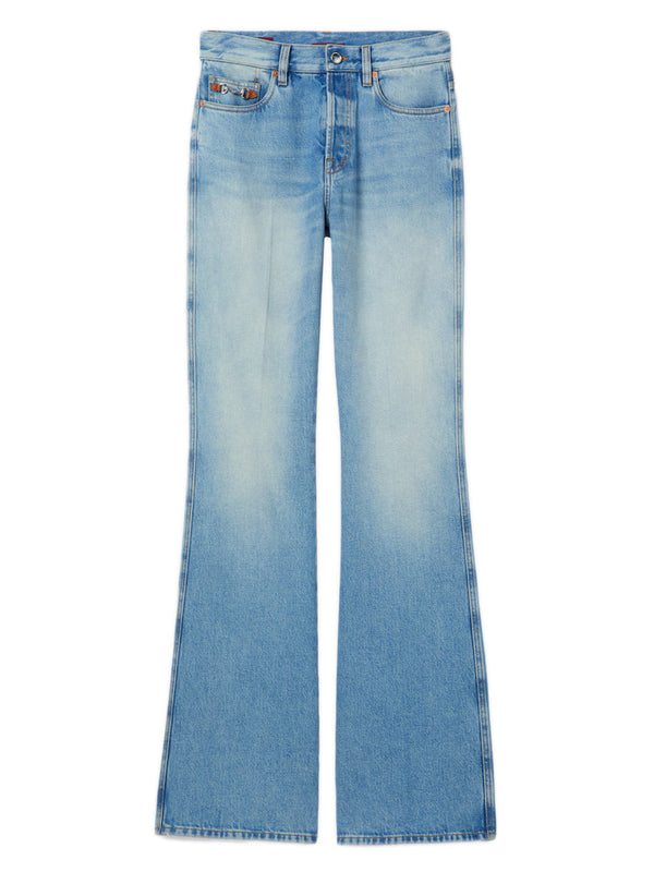 Flared trousers in faded cotton denim